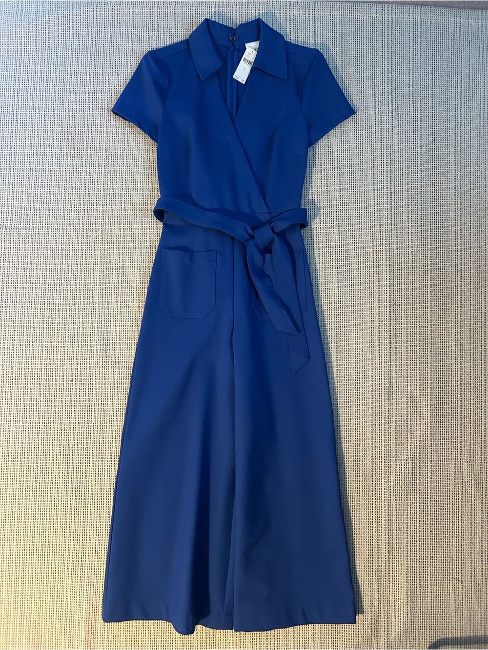 Maeve Royal Blue Short-Sleeve Wrap Jumpsuit with Belt